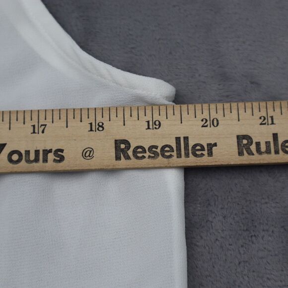 EM Shirt Womens White Blue Sleeveless Collared Button Sheer High Low Hem - Picture 4 of 15